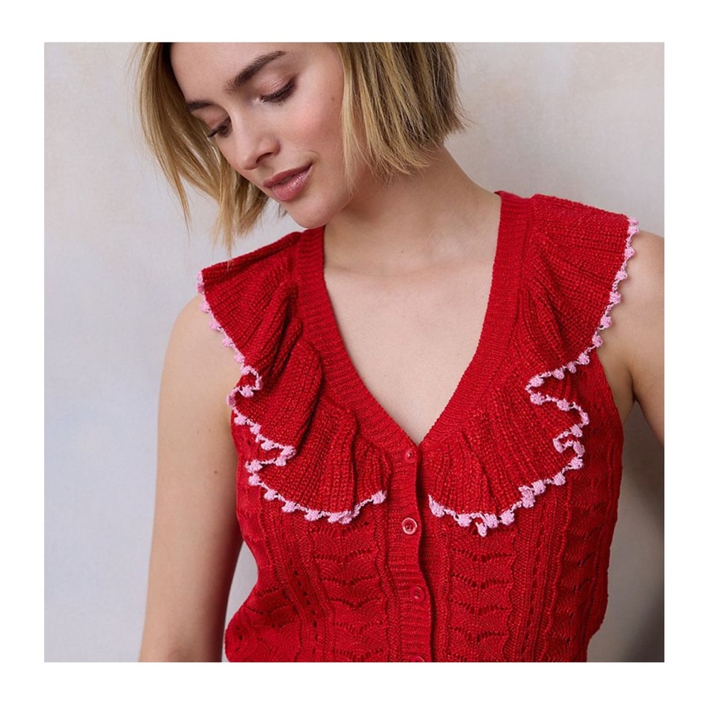 NWT LC Lauren Conrad Red Ruffled Knit Top Sz XL $40 - Picture 2 of 6